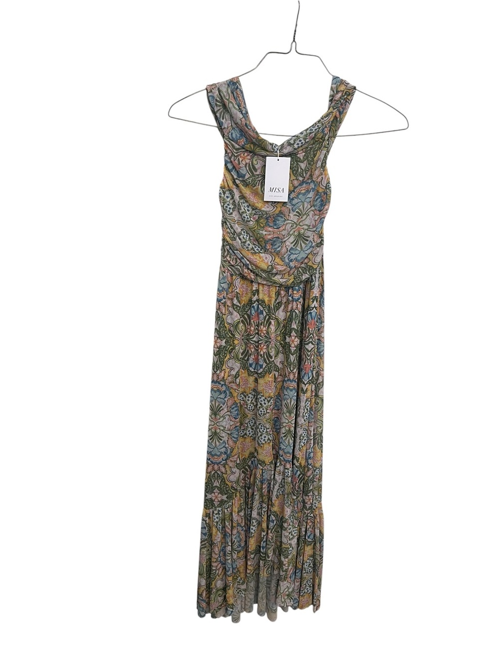 Misa Los Angeles Off-Shoulder Floral Maxi Dress in Green, Yellow & Blue - Picture 8 of 14